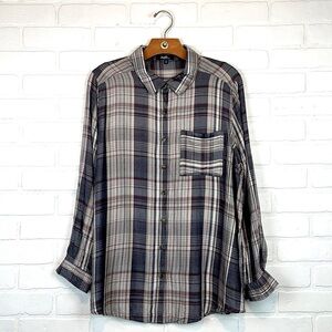 Angels Longline Tunic Plaid Button Down Shirt Blouse 1X